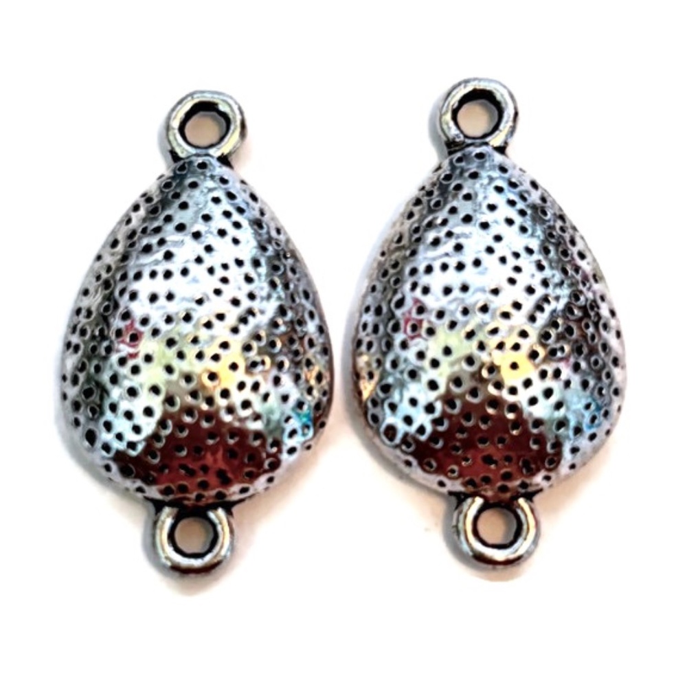 🔥$1 Clearance Silver-Tone Hammered Half Teardrop Earring Links 15x28x6mm (2)